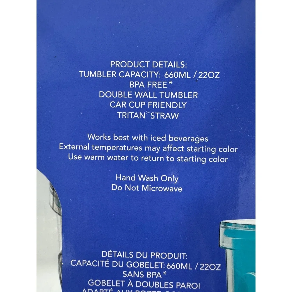 Parker Lane Color Changing Tumblers Unisex 22oz Blue New 2 Pack Reusable Straws